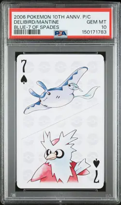 POKEMON CENTER 10TH ANNIVERSARY PLAYING CARDS BLUE DECK DELIBIRD/MANTINE PSA 10 - Image 1