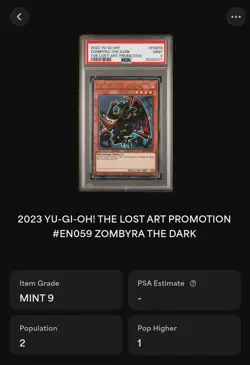 2023 YU-GI-OH! Zombyra The Dark Promo PSA 9 ~ POP 2 !! - Image 3