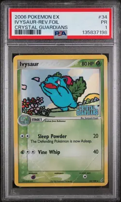 Ivysaur Crystal Guardians Reverse Holo Stamped Card 34/100 PSA 1 - Image 1