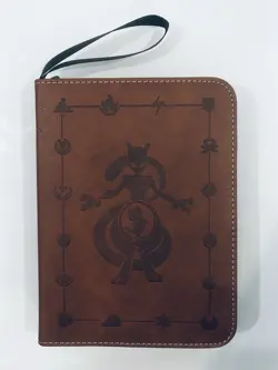 Pokemon Card Binder 4-Pocket 55 Double Sided Pgs MEWTWO/MEW PU Leather Engraved - Image 1