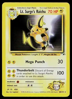 Pokemon Card Gym Heroes Lt. Surge's Raichu 28/132 Rare - Image 1