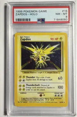 1999 Pokemon Zapdos HOLO, Graded PSA NM-MT 8, Card 16/102 - Image 1