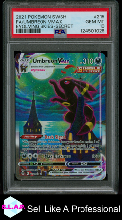 FA/UMBREON VMAX EVOLVING SKIES-SECRET POKEMON SWSH 2021 215 PSA 10 - Image 1