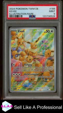 EEVEE ILLUSTRATION RARE POKEMON GERMAN TWM DE-TWILIGHT MASQUERADE 2024 188 PSA 9 - Image 1
