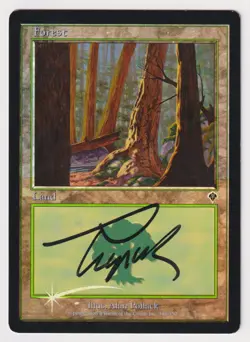Signed FOIL Forest #348 HP Invasion Artist Alan Pollack MTG Magic Misprint Error - Image 1