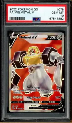 PSA 10 Gem Mint Pokemon Go Melmetal V Full Art Holo Rare FA #75 - Image 1
