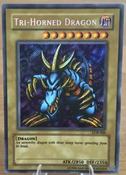 Yu-Gi-Oh TCG #LOB-000 Tri-Horned Dragon Secret Rare LP+ (Faint Lines on Back) - Image 1