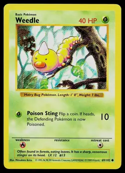 Pokemon Card - Weedle Base Set Shadowless 69/102 Unlimited Common - Image 1