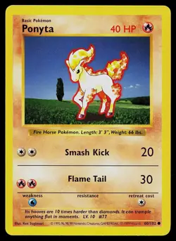 Pokemon Card - Ponyta Base Set Shadowless 60/102 Unlimited Common - Image 1