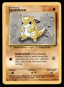 4X Pokemon Card Sandshrew Base Set 62/102 LIGHTLY PLAYED Non-Holo Common TCG!!!! - Image 1