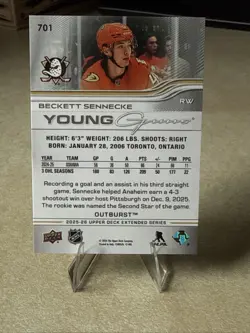 2025-26 Upper Deck Extended BECKETT SENNECKE Young Guns Silver Outburst Rookie - Image 3