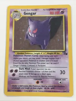 Pokemon Gengar 5/62 Fossil Holo Card 1999 WOTC Unlimited LP - Image 1