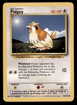 4X Pokemon Card Pidgey Base Set 57/102 LIGHTLY PLAYED Non-Holo Common TCG!!!!!!! - Image 1