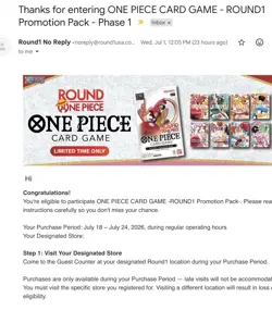 1x One Piece Round 1 Promo Pack Pre Sale OP TCG - PREORDER Ships by 7/20 ENGLISH - Image 1