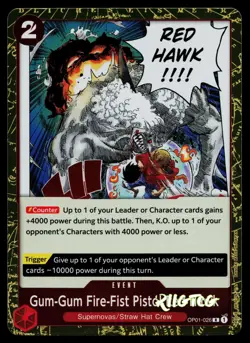 Gum-Gum Fire-Fist Pistol Red Hawk OP01-026 Romance Dawn One Piece NM - Image 1