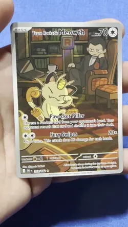 Pokemon TCG Destined Rivals Team Rockets Meowth Illustration Rare Card 203 - Image 2