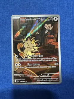 Pokemon TCG Destined Rivals Team Rockets Meowth Illustration Rare Card 203 - Image 3