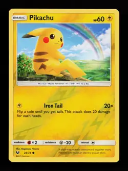 Pikachu 28/73 Reverse Holo Common Shining Legends Pokemon Card - Image 1
