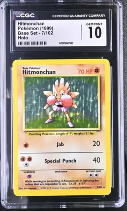 Pokemon Card Hitmonchan 7/102 Holo Foil Base Set 1999 CGC 10 GEM MINT - Image 1