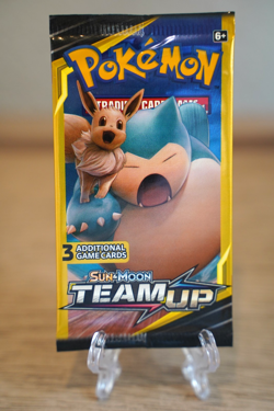7.61g Pokemon TCG Team Up Mini Booster Pack 3 Card Snorlax Eevee Art Sealed - Image 1