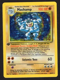 Machamp Rare 1st Edition Holo Pokemon Card 8/102 Base Set 100 HP Holographic - Image 1