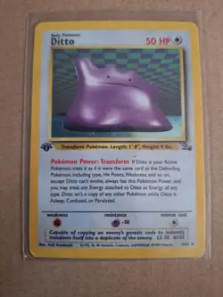 1st Edition Ditto 3/62 Fossil Pokemon Card Holo Foil Rare MP - Image 1