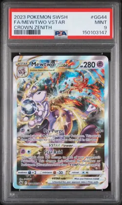 2023 POKEMON SWORD & SHIELD CROWN ZENITH #GG44 FULL ART/MEWTWO VSTAR PSA 9 - Image 1