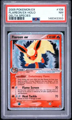2005 POKEMON EX DELTA SPECIES #108 FLAREON EX-HOLO PSA 7 - Image 1