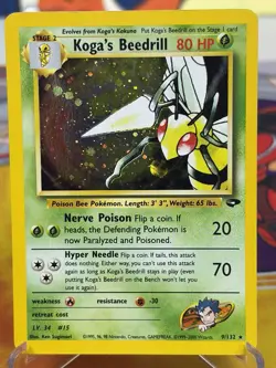 Pokemon TCG Koga’s Beedrill Holo 9/132 Gym Challenge WOTC 2000 Swirl LP - Image 1
