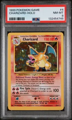 1999 POKEMON BASE SET UNLIMITED #4 CHARIZARD-HOLO PSA 8 - Image 1
