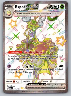Espathra ex 214/091 Shiny Ultra Rare Paldean Fates Pokemon Holo Near Mint - Image 1
