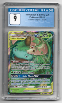 Pokemon Venusaur & Snivy GX Tag Team 2019 S&M Cosmic Eclipse 1/236 CGC Mint 9 - Image 1