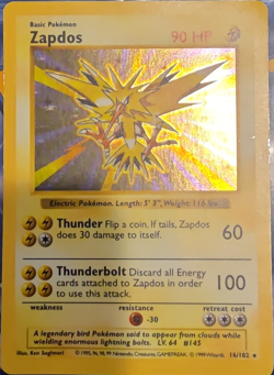 Pokemon TCG Zapdos Base Set Shadowless 16/102 Holo Rare 90 HP Wizards 1999 Engl… - Image 1