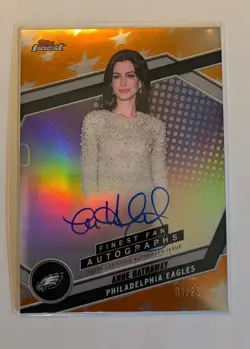2025 Topps Finest Anne Hathaway Orange Finest Friends On Card Auto #FAN-AH /25 - Image 1