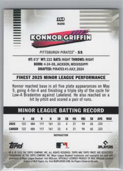 Konnor Griffin Rare 2026 Topps Finest Baseball #268 Pittsburgh Pirates - Image 2