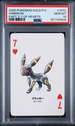 2000 POKEMON GOLD VERSION PART 2 PLAYING CARDS 7 OF HEARTS #197C UMBREON PSA 10 - Image 1