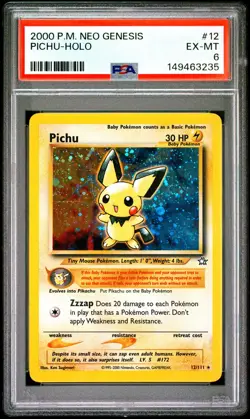 PSA 6 Pichu 12/111 Neo Genesis Holo Pokemon Card WOTC 2000 - Excellent - Image 1