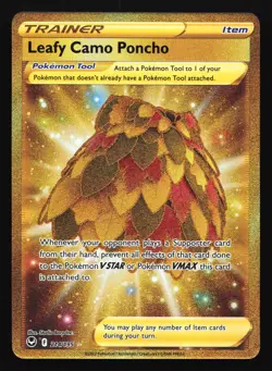 Pokemon Leafy Camo Poncho 214/195 Silver Tempest Gold Secret Rare Holo LP - Image 1