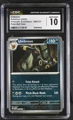 CGC 10 Umbreon 059/131 Pokemon Prismatic Evolutions Poke Ball Reverse Holo 2025 - Image 1