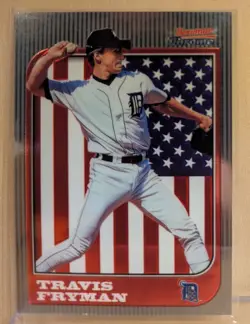 1997 Bowman Chrome INTERNATIONAL #81 Travis Fryman Tigers RARE USA FLAG PARALLEL - Image 1