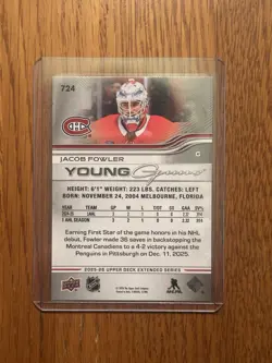 Jacob Fowler Upper Deck 2025-26 Extended Series Young Guns Montreal Canadiens - Image 2