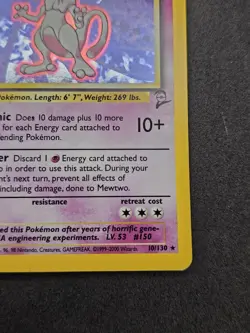 Pokemon TCG Mewtwo Base Set 2 Holo Rare Card 10/130 LP SWIRL - Image 3