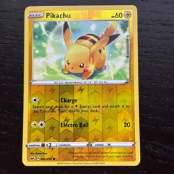 Pikachu 065/202 Pokemon Sword & Shield Base Set Reverse Holo Common Card NM - Image 1