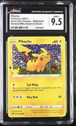 CGC 9.5 PIKACHU SWSH039 GENERAL MILLS BLACK STAR PROMO POKEMON MINT + - Image 1