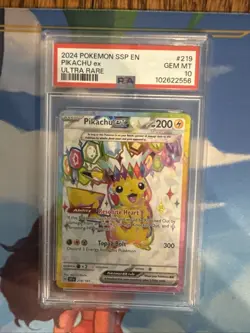 Pokemon TCG Pikachu ex 219/191 Surging Sparks EN Ultra Rare Holo PSA 10 - Image 1