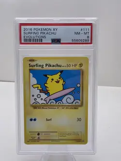2016 Pokemon TCG Surfing Pikachu XY Evolutions Card 111/108, PSA 8 NM-MT - Image 1