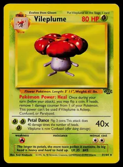 Pokemon Card Jungle Vileplume 31/64 Unlimited Rare - Image 1