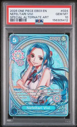 2026 One Piece EB03 Heroines Ed Special Alt Art EN #024 Nefeltari Vivi PSA 10 - Image 1
