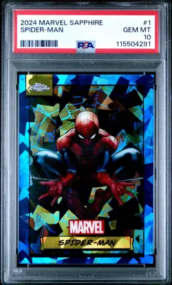 2024 TOPPS CHROME MARVEL SPIDER MAN #1 [SAPPHIRE] PSA GEM MINT {10} - Image 1