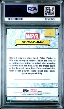 2024 TOPPS CHROME MARVEL SPIDER MAN #1 [SAPPHIRE] PSA GEM MINT {10} - Image 2